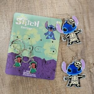 Lilo & Stitch Earrings 2 Pair Halloween Skeleton Stitch Oversized NEW Disney